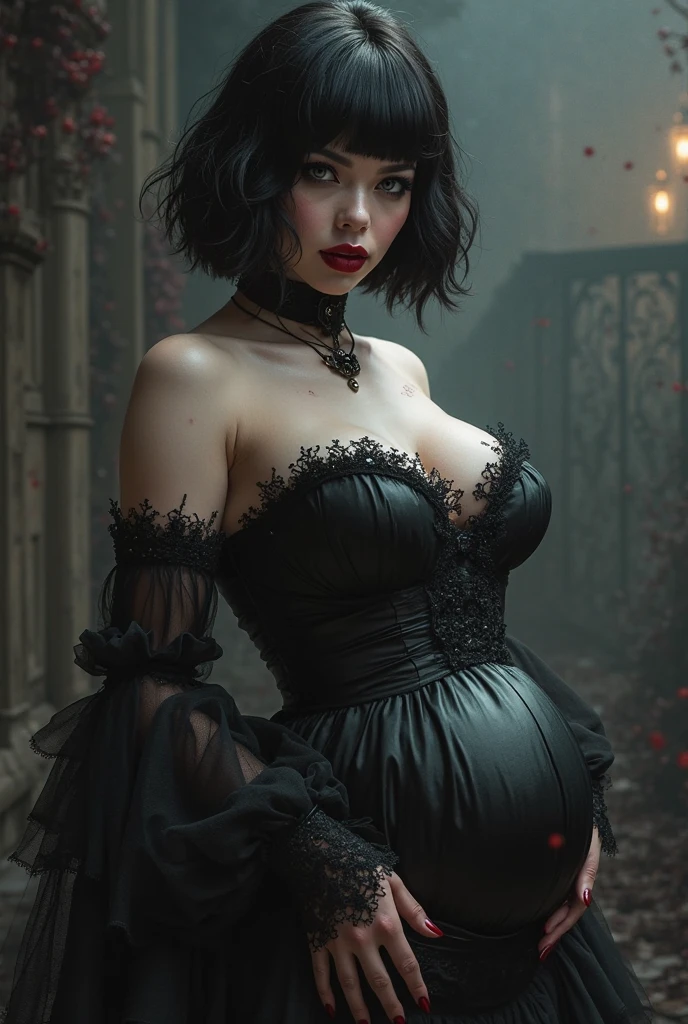 nsfw、(high quality: 1.3), Cinematic shots, masterpiece, (Sharp focus: 1.5), (Realistic: 1.3), Medium size portrait ((Big Breasts)) (Beautiful young vampire woman, Pale skin, Gothic, Red wine still proud、Brave, Straight black short bob hair, Dark look, Detailed lace design、Wearing a very detailed dark tunic, Dark atmosphere, Sculpting shapes with chiaroscuro), that&#39;night, (Very detailed肌), (Detailed face),  Detailed Background, Dim lighting, dusk lighting, Volumetric lighting, Intricate details, Ultra-high resolution,Very beautiful woman、Slender women、(Detailed face)、Realistic Skin、((Delicate photo))，(少女masterpieceRAW写真詳細:1.25), (最high quality:1.6), (Ultra-high resolution:1.5), (Realistic:1.75),8k resolution, ,50mm,Absurd, Very detailed,Cinema Lighting、