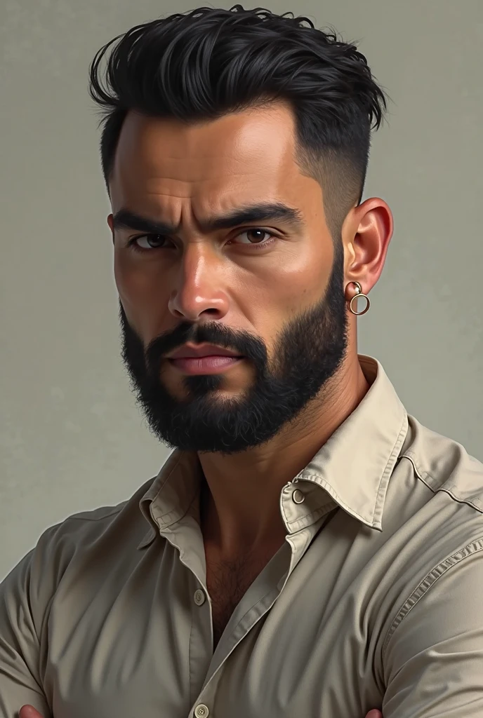 Photo of a beautiful mûre man, papi genial, cara muy hermosa, cabello gris, barba blanca corta, colores neutros de cuerpo completo, musculoso, sin camisa