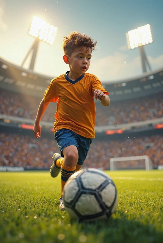 A boy playing football seeing his future 