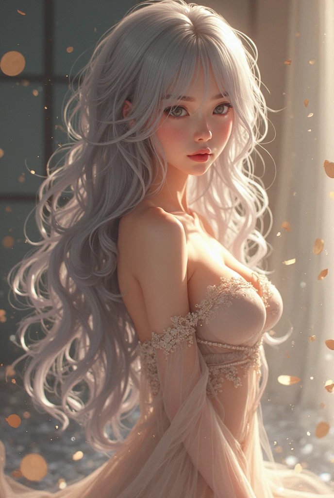 a young and beautiful semi-nude angel woman posing seated,intricate detailed face and eyes,long wavy hair,elegant pose,angelic look,glowing aura,ethereal atmosphere,(best quality,8k,photorealistic,hyper detailed,masterpiece:1.2),cinematic lighting,warm soft colors,dramatic lighting,mystical,concept art