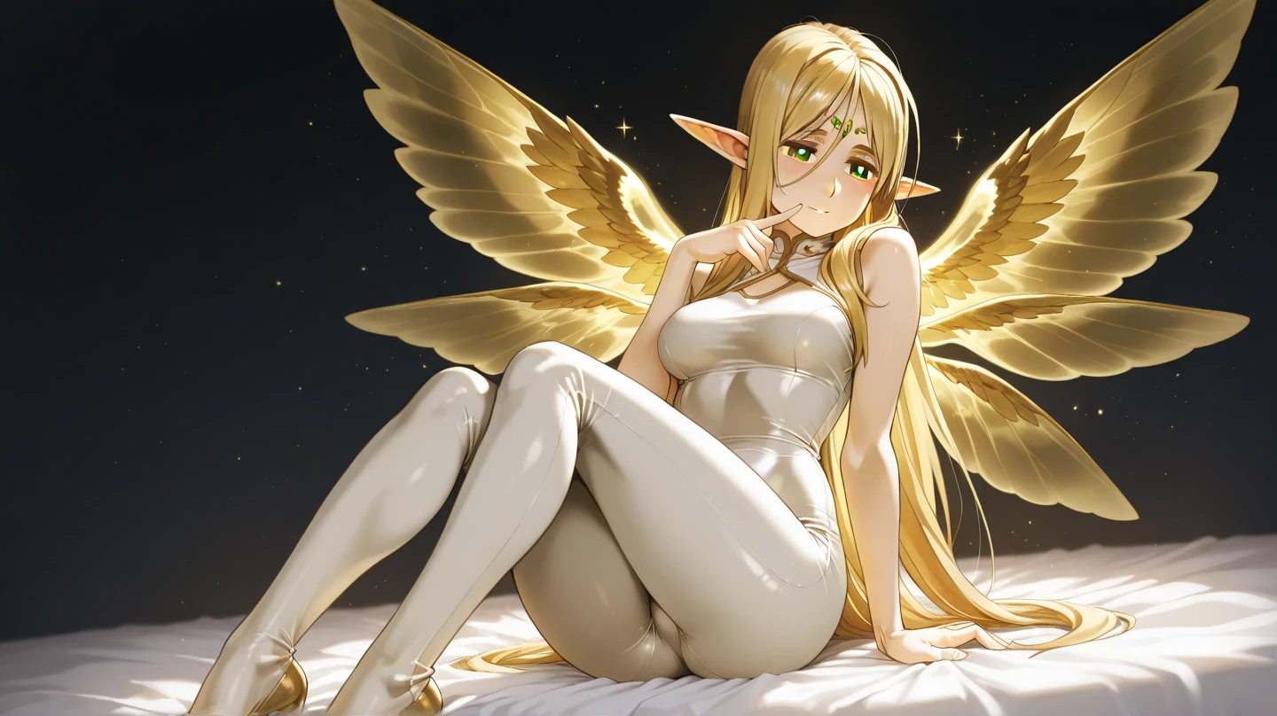 (Best quality,unparalleled masterpiece:1.4),Ultra-detailed 4K CG,(Ultra detailed clear absurdly bright mint big eyes:1.2),Yellow medieval summer girl, concept, vines on the hand and horns from the vines, full length, whole body, magic hunter, white shorts, SFV
