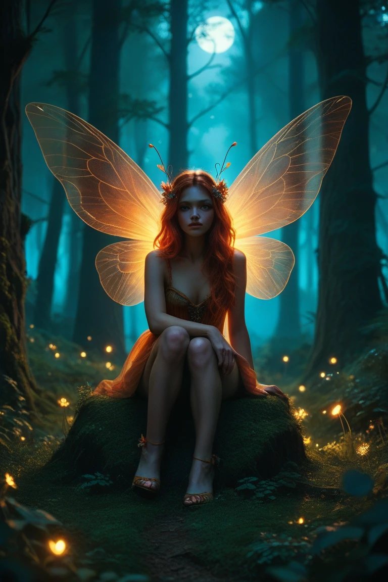 Mystic neon ginger fairy in enchanted foliage, eco-punk style, serene, background ancient forest, unreal 8k, ultra detail, ultra realist, 3D, natural light, photorealism
