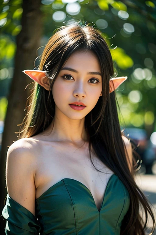 Elf,(8k, RAW Photos, highest quality, masterpiece:1.2),naked,Super detailed, 1 girl,cute, alone,(Mouth closed),Big Breasts, Seductive smile,Medium chest,Beautiful fine details,forest