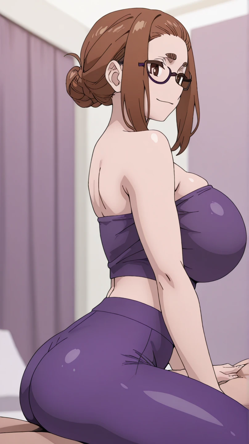 (Best Quality, masutepiece, High resolution, anime screen cap, anime colours), Brown hair, Yellow eyes, Yuriko Aoki, Embarrassed look, (huge-breasted:1.5), cleavage of the breast, (white tank-top:1.5, no-bra:1.3, Thin fabric), Slimed, Arms Down:1.3, Breast squeeze:1.5, Upper body, Chest close-up, Bedrooms, (Perfect Anatomy, perfect detailed body, Eyes and hair in beautiful detail, Beautiful breasts and skin),