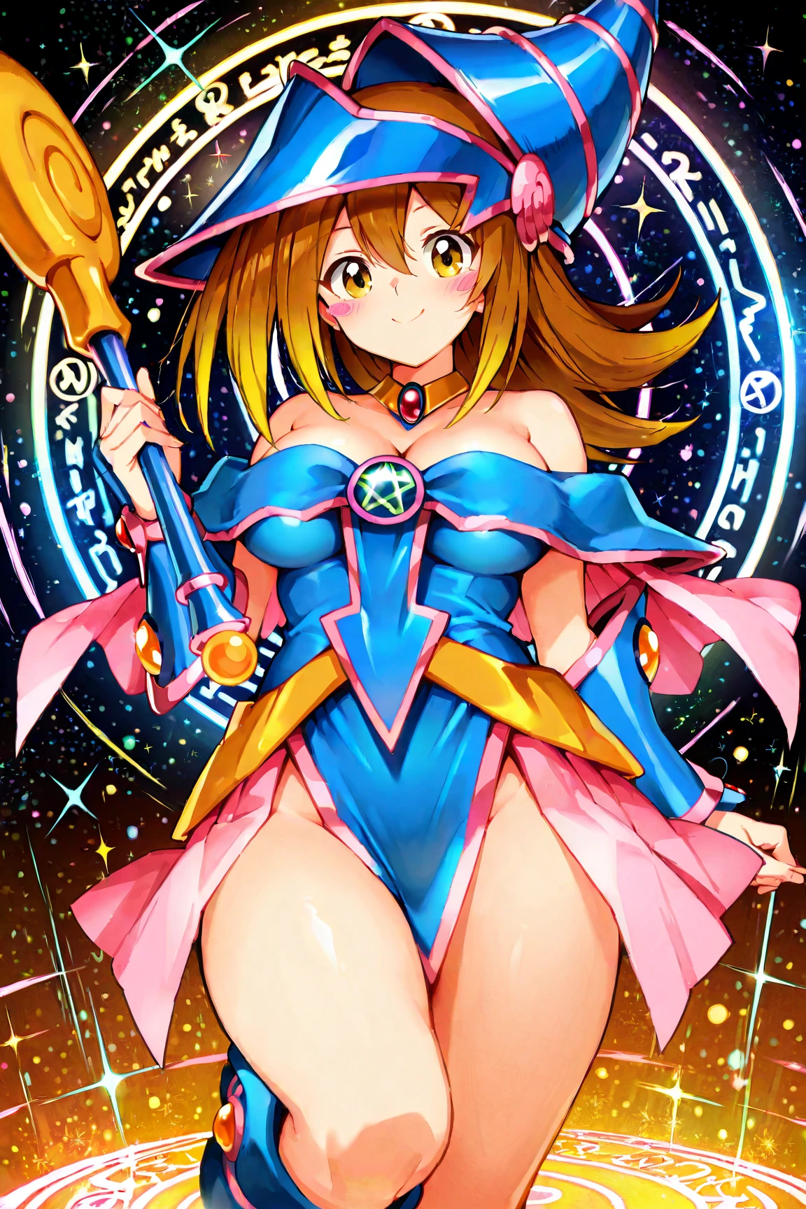 huge tit,cleavage,Anime girl with a sword and hat on her head, Black Magician Girl, beautiful dark magician girl, female mage!, dark magician girl from yu-gi-oh, pretty sorceress, flirty anime witch casting magic, hero 2 d fanart artsation, mighty plump female sorceress, Mage, sorceress woman, half invoker half megumin