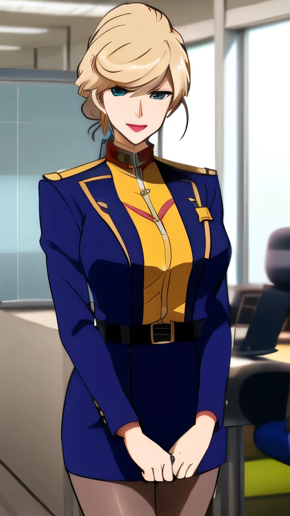 office lady costume,Navy blue suit,white blouse,navy blue mini skirt,high heels,face is absolutely necessary,巨乳でもwaistが細い,( Knight :1.7), Japan, Tokyo , 街の景Color, In front of the window,
,pantyhose, a 制服 with gold trims and a collar,shirt,belt,
Gold My hair,green eyes ,lipstick, front My hair,My hair_ Nice,
1 , 20 years,young woman, beautiful Finger, beautiful long legs, beautiful 体, beautiful Nose, beautiful character design, perfect eyes, perfect face, expressive eyes with tongue,
viewers,
official art, very detailed CG unity 8k wallpaper,完璧なCan you draw a woman with a nice smile who sings,Colorful, Bright_front_ face_Can you draw a woman with a nice smile who sings,
(masterpiece:1.0),(Highest_Quality:1.0), ultra Kampala ,4K, very detailed ,
Clear piquini pictures , 8k, Kampala , Kampala , 22 people are ridiculous :1.2, KODAK PORTRAIT 400, FILM GRAIN, blurry background , Bokeh:1.2, Lens Flare , (Vibrant_Color:1.2)
, ( beautiful _ face:1.5),( is narrow_waist),