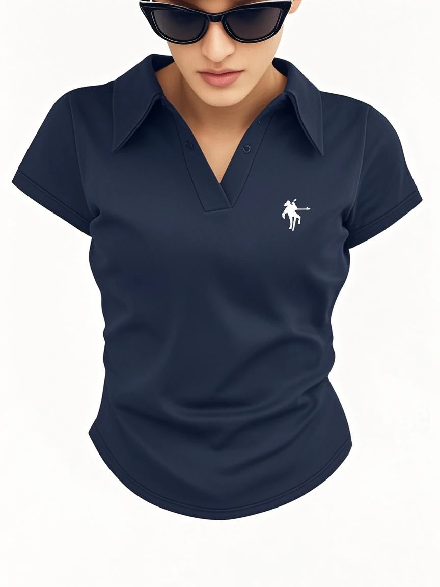 a woman wearing a gray polo shirt and jeans, gray shirt, wearing polo shirt, manga curta, collar shirt, wearing a dark blue polo shirt, academic clothes, in a dark teal polo shirt, in metallic gray, gray screen, neck collar, in a dark green polo shirt, gray dark, steel gray body, neckleace, casual outfit