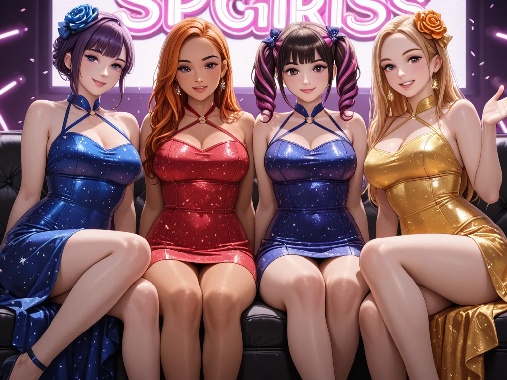 ((masterpiece、Highest quality、Official Art))、PRAYER、Anime Key Media、Idol Concert、Concert Stage、(3人のcute naked girls、Big eyes:1.3、Baby Face:1.3、12 years old:1.5、Child's body shape、smile、sing、dance、Ribbon headband、Ultra mini skirt:1.2、Japanese style idol costume:1.2 )、Exposing the breasts、Hair of different colorr.々Hair style、(((Full nudity、Pussy、cute)))、(Sweat a lot、Glowing Skin)、Anime key visual, ((The characters are unique))