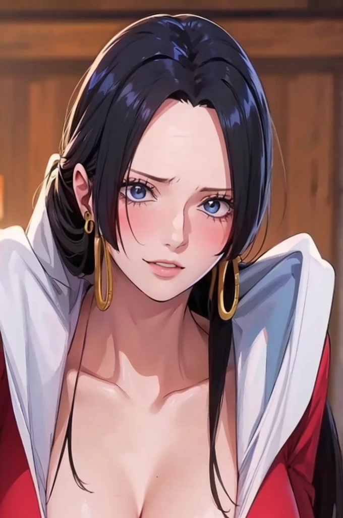 best quality, masterpiece, highly detailed,1girl, ((rose)), (vine), cage, bandage, red rope, (detail light), falling rose petals, Boa Hancock, (masterpiece:1.5), Detailed Photo, Smiling, Sexy, (8K, Photorealistic, Best Quality: 1.4), (1girl), Beautiful Face, (anime realistic Face), (Black Hair, long Hair: 1.3), Beautiful Hairstyle, Realistic eyes, beautiful detail eyes, (realistic skin), beautiful skin, (sweater), absurd, attractive, ultra high resolution, ultra realistic, high definition, golden ratio, (sexually aroused:1.5)