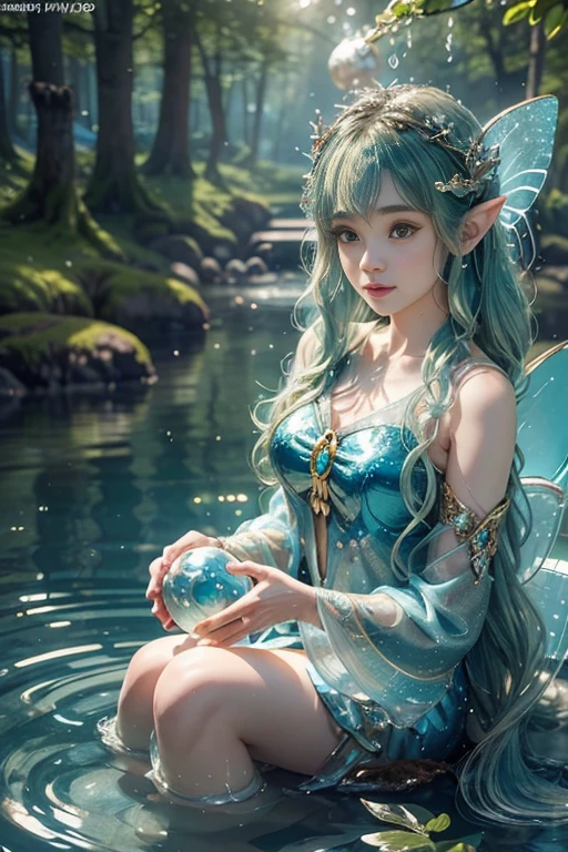 a fairy sitting neaby the lake