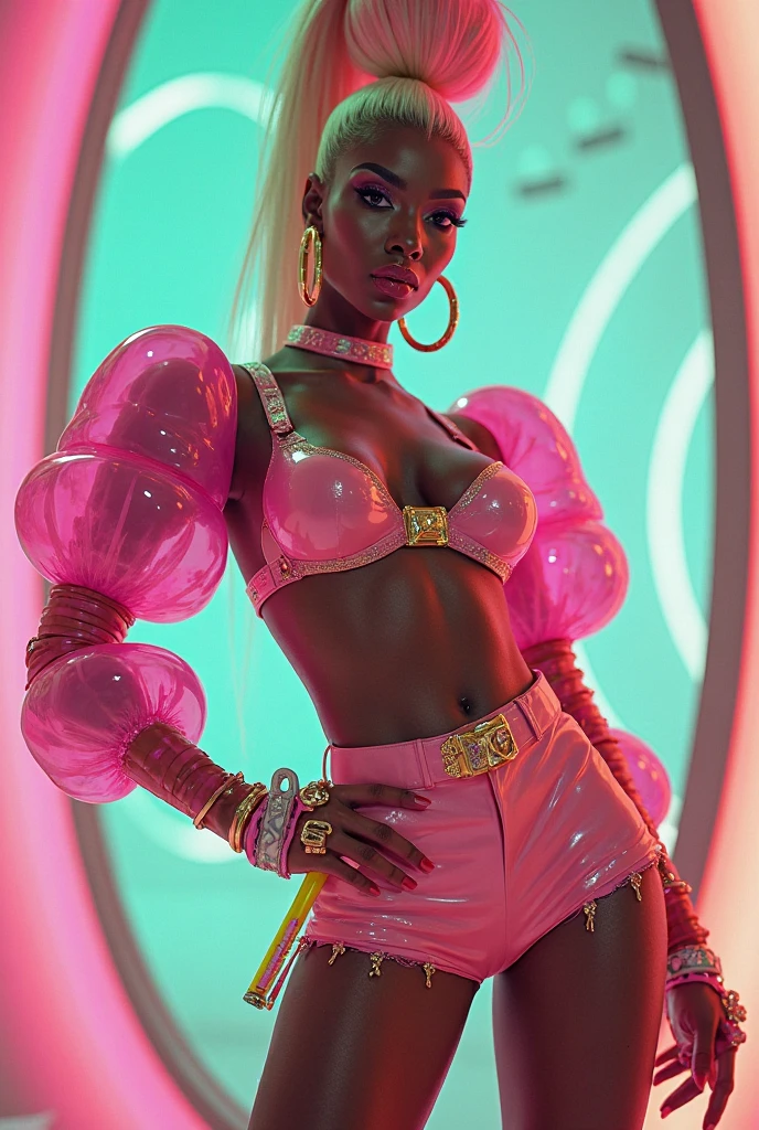 1girl, sitting, feet up, soles,steampunk african goddess jiggly fat round belly voluptuous body, heterochromia eyes, really curly hair, dark skin, sparkling eyes, frills, ribbons, floral embroidery, neon rainbow stockings and long gloves, cute neon rainbow panties with embroidery, choker, wearing a neon rainbow garter belt, ripped clothes, (8K, best quality: 1.2), (masterpiece: 1.37), (photo, photorealistic: 1.37), (ultra-high resolution), full body, walking pose, front footage, slow motion, female paladin wearing full body, ( Jeans: 1.2),(Richly decorated jeans), (Sweatshirt), (incredibly detailed, bloom: 1.5), (high quality, Alessandro Casagrande, Greg Rutkowski, Sally Mann, 4k modern art), 1.2), (high sharpness ), (detailed students: 1.1), Detailed face and eyes, Masterpiece, best quality, (sitting on the Sofa), (highly detailed photo: 1.1), (long blonde hair, ponytail, ecstatic: 1.1), (young: 1.1), sharp, (perfect body: 1.1), make the photo modern style, modern clothing, in a room sitting on the sofa, red sofa, ( red sofa ) ( Modern Room ) ( Richly detailed room), realistic, real shadow, 3d, (temple background: 1.2), (by Michelangelo), photographed by Canan EOS R6, 135mm, 1/1250s, f/2.8, ISO 400, big tits , panties , bra , 17 --auto --s2