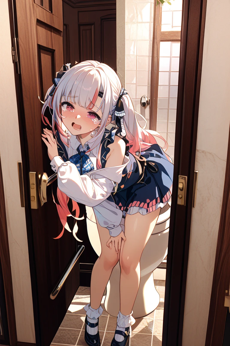 (8K, ultra-detailed, best quality, anatomically perfect body:1.5), (small breast:1.2), shiny skin, (1 girl), (have to pee:1.1), (urge to pee:1.2), (peeing self), (very desperate to pee:1.3), (takes to bathroom), (waiting for bathroom with line), (squatting), (Each one has a different blouse), (Each one has a different maxi boubou dress:1.4), petticoat, (Each one has a different short boots:1.1), (Each one has a different hair), (knees together and feet apart:1.4), (Rub each other's knees:1.2), (leaning backward:1.3), (hand between legs), (holding the crotch:1.5), (orgasm:1.5), (blush:1.2), (embarrassment:1.1), (impatience:1.4), (flustered:1.2), (fidgeting around:1.5), foot stomping, flowing sweat, (erotic waist swing:1.3), (panting), (breathless:1.4), Erotic feelings, (close eyes, closed mouth:0.9), (orgasm), (looking away:1.2), from side, low_angle_human, (upskirt panties:1.3),