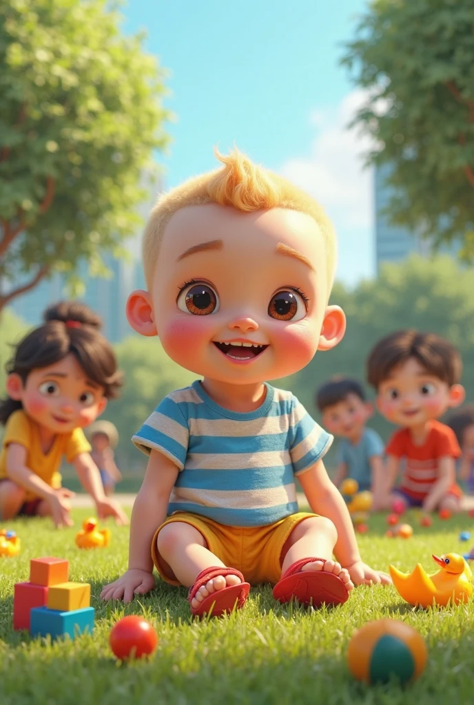 creates an image of several children and one of them with a macrosephaelic head