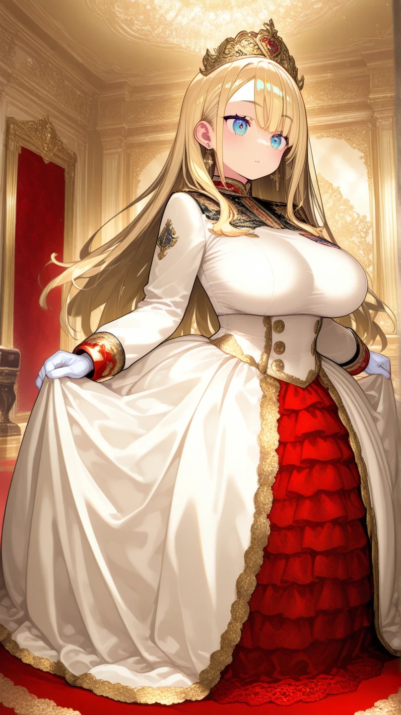 ((Anime Art Style)),(masutepiece),(Best Quality), (Super Detail),(Highly detailed CG Unity 8k wallpaper),((Very delicate and beautiful)),((Full body portrait)),((Stand in the garden)),((Solo)),(((One princess in a very gorgeous rococo princess ball gown adorned with gorgeous embroidery and jewels and a voluminous full-length hoop skirt ))),(((Crinoline Hoop Skirt))),Long Train,((Gorgeous embroidery and jewelry)),voluminous ruffles,(((very very gigantic boobs,Skindentation))),cleavage,((Very long straight hair,Very voluminous straight long hair,Very long straight hair)),(finely detailed face and eyes),((Seductive smile,embarrassed)),Beautiful eyes like jewels,Very gorgeous hair ornament,(A very gorgeous tiara adorned with sparkly jewels),((Glitter Gorgeous Gemstone Jewelry)),Gorgeous Long Veil,(Opera Globe),(Beautiful background),(Full body),((Gorgeous rococo princess ball gown with gorgeous embroidery and jewels and voluminous full-length hoop skirt))