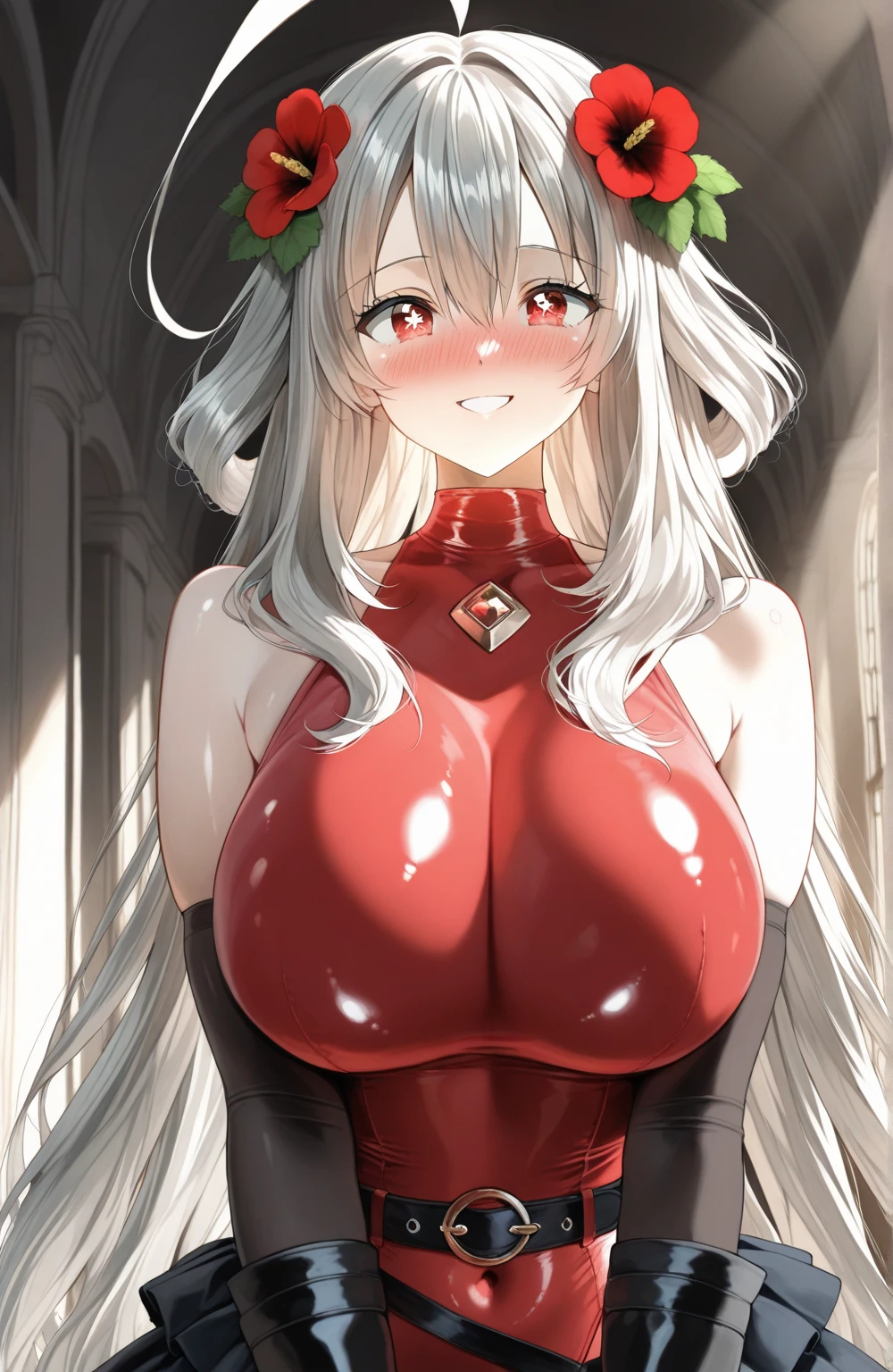 A tantalizingly lifelike female character with the intriguing twist of her body being composed entirely of luscious strawberries. Her voluptuous form is accentuated by the strategic placement of the fruit, creating an alluring and sensual silhouette. The strawberries are vibrant and ripe, varying in size and shape to mimic the natural contours of a woman's body. Her skin is a glossy red that shimmers in the soft, ethereal light, hinting at the sweetness and temptation she exudes. Her hair is a cascade of green strawberry leaves, framing her delicate features which are delicately sculpted from the whitest parts of the berries, complete with a seductive smile. Her eyes, the dark centers of the fruit, sparkle with mischief and allure. Her body language is inviting, with one hand resting on her hip and the other playing with a trail of berries that dangle from a leafy vine, which forms an elegant necklace around her neck. She stands against a backdrop of velvety green foliage, further highlighting the richness of her berry-covered figure. The scene is a celebration of nature and feminine beauty, blurring the lines between fruit and flesh in a mesmerizing, NSFW display that leaves the viewer craving a taste of the forbidden fruit.