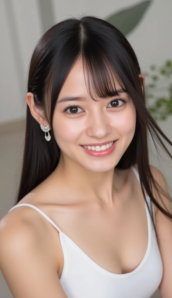 1girl, 25years old woman, (perfectly detailed face), Slim body, Small breasts, medium breasts, ((looking at viewer)), Simple Background, ((white background)), ((white wallpaper)), White skin, (bright lighting:1.2), perfect lighting, light smile, photorealistic, (bokeh), UHD, anatomically correct, highres, masterpiece