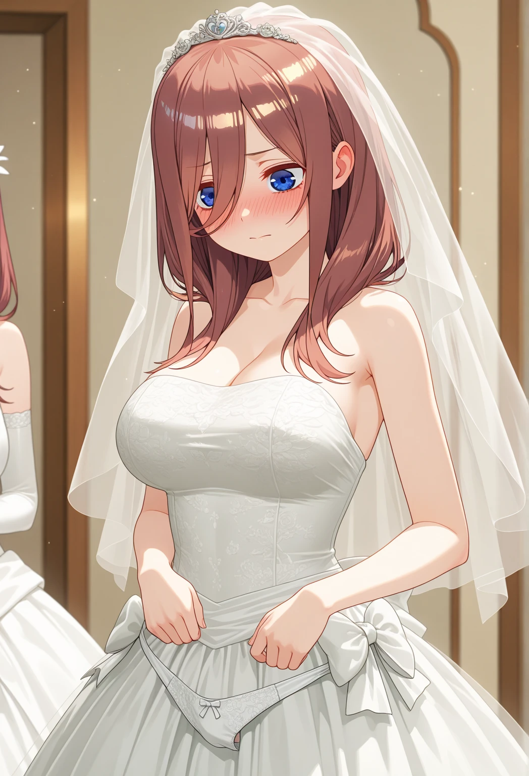 incoming hug, 1 girl, Alone, background with clouds , Big breasts, ochako uraraka wearing wedding dress, ((breasts of 420 cm)) mega busty huge breasts marked body sexy look at the wedding