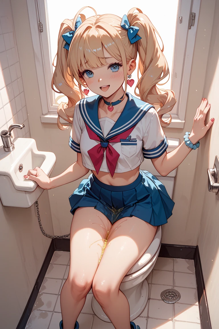 (masterpiece, highest quality, 8K), (live-action)，beautiful Russian naked white girl spreading own legs completely with blonde bob hair, blue eyes, the big dildo screwing her ass, Russian girl, vagina, smiling, opening her labia majora, big dildo in her vagina, Wearing a transparent sailor uniform, on the toilet bowl, squared face, big boob