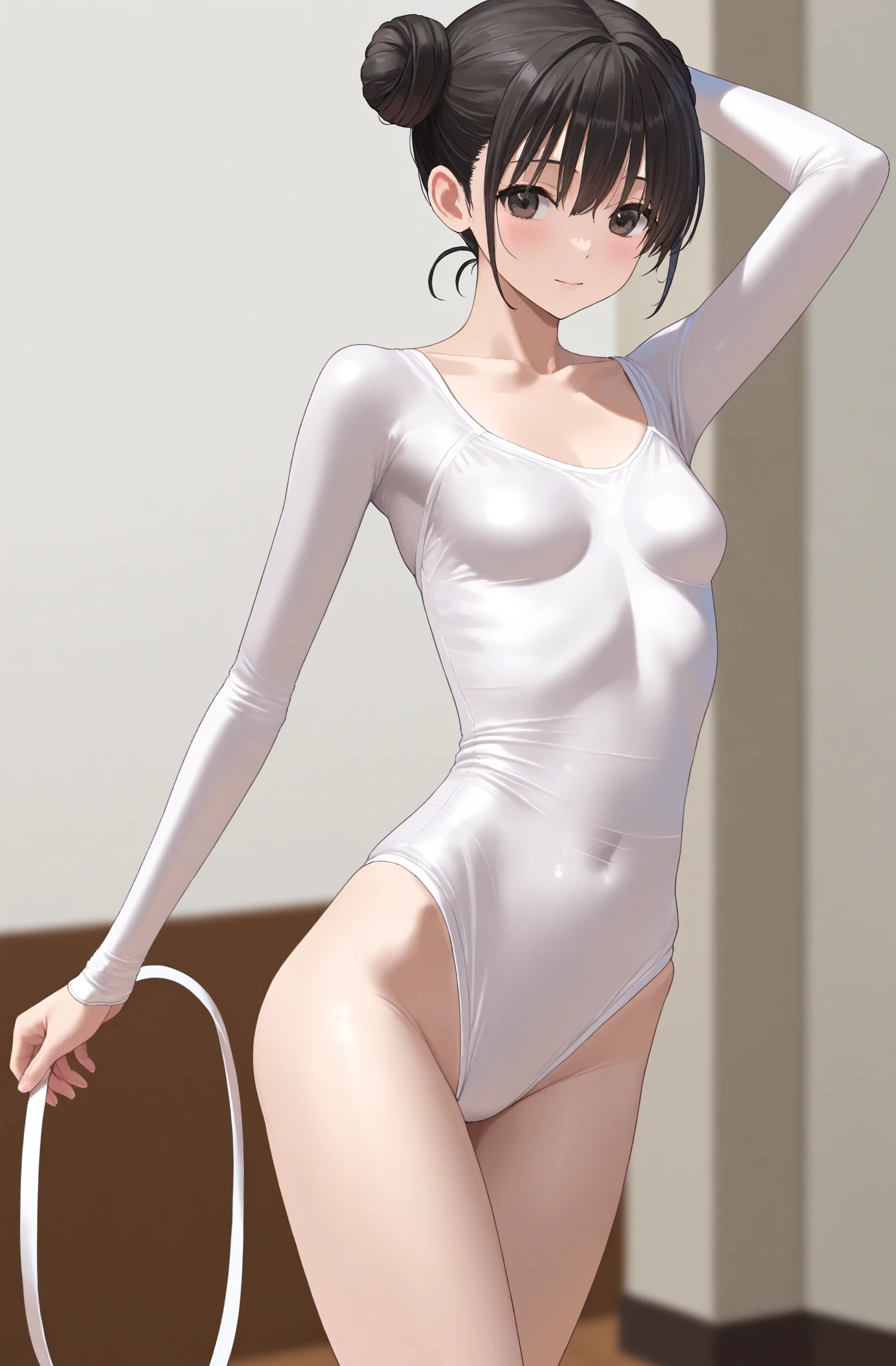 Professional artwork, Intricate details, Field of View, Sharp focus, Detailed painting, realistic illumination, trending on pixiv,(Masterpiece:1.0),(Best_quality:1.0), 超A high resolution, Ultra-detailed, Photography, 8K, hdr, A high resolution, absurderes:1.2, Kodak Portra 400, filmgrain, Sharp focus, Bokeh:1.2, Lens flare, (vibrant_Color:1.2), ultra detailed body, Ultra Detail Hair, Ultra Detail Face, Li Meifeng, (((White latex one-piece tights:1.4))), (Full body shot:1.1), Mature female, 1girll, Anime face, standing, Solo, Chinese dress, Makeup, Large breasts, lipstick, Red eyes, Short hair, Brown hair, Perfect body, (atheletic body:1.1), Perfect eyes, Anime eyes, smoky eyeliner, eye shadows, Perfect face, Shy, ((Upper body, Semi-body shot)),nipple, pussy, facing the camera ,nude ,naked, slime body