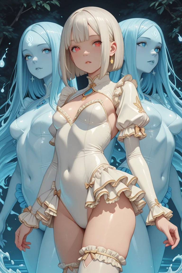 Une superbe jeune beauté allemande, aux yeux bleus perçants, petits seins et longs cheveux blonds avec un carré ondulé flottants, tout le corps, Corps mince, jambes galbées, chevilles fines, taille fine, plage,, les ombres douces sur les contours , le contraste vibrant entre les tons chair chauds et les teintes froides de l'arrière-plan, la composition ultra légère, le nombre d'or, L'éclairage dramatique