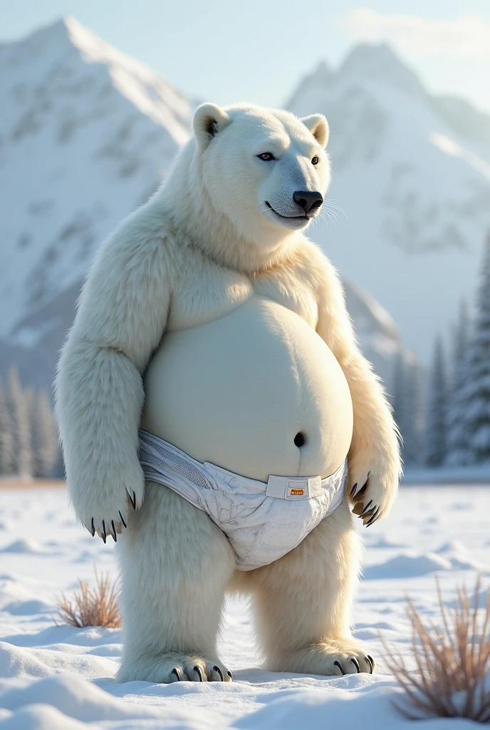(((detailed eyes, detailed face))), (anthro, polarbear, black eyes), male, (solo), (plump, chubby, belly, overweight), (white briefs  <lora:bulge_brief_cum_xindigo_v2+wetv2:1>, topless), standing, arms behind back, smile, photorealistic, hyper realistic, ultra detailed, bedroom, light environment, 8k, UHD, masterpiece