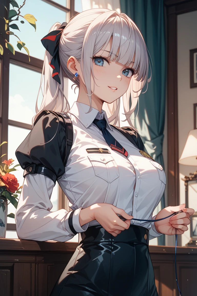 high school girl，Lewd，uniform，smile，Silver Hair