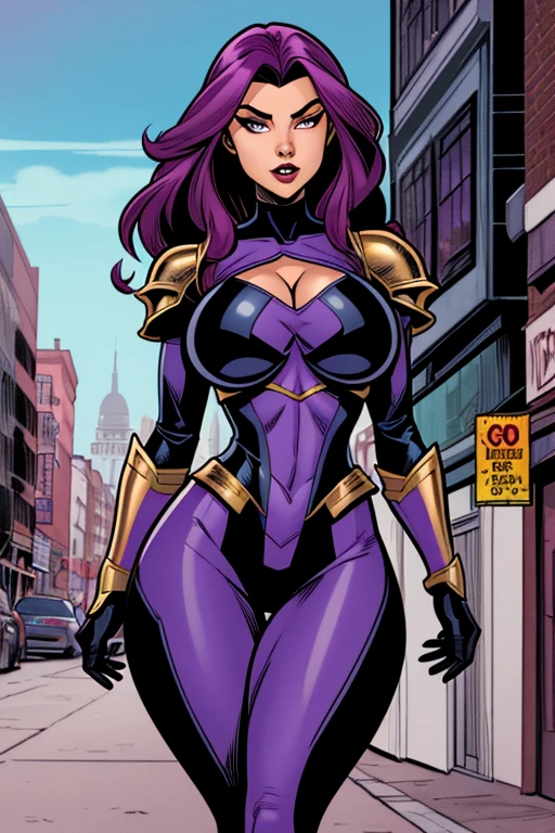 1girl, Solo, High Resolution, Breasts, Black Hair, Short Hair, Superheroine, Blue Eyes
Accurate, Detail, Earrings, Closed Mouth, Reference Sheet, Messy Hair, Black Bodysuit, Tight, Purple gloves, Purple Boots, Serious Gaze
