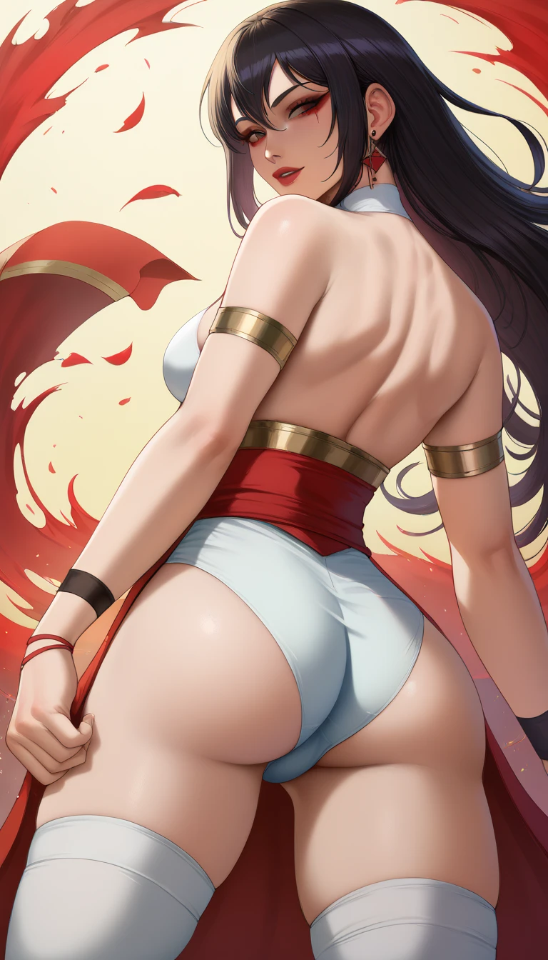 masterpiece, best quality, beautiful art, high resolution, well formed hands, body and fingers, 1 woman, solo, Ganyu, goat horns, wearing a wonder woman outfit , tiara , long hair,, adult, big breasted, cleavage, full body, sexy and skimpy outfit , gorgeous legs and thighs , dancing seductively and erotically, turning backwards and forwards, showing her back and front, showing her butt, bikini thong, smiling joyfully, looking at the viewer, flirting, beach environment
