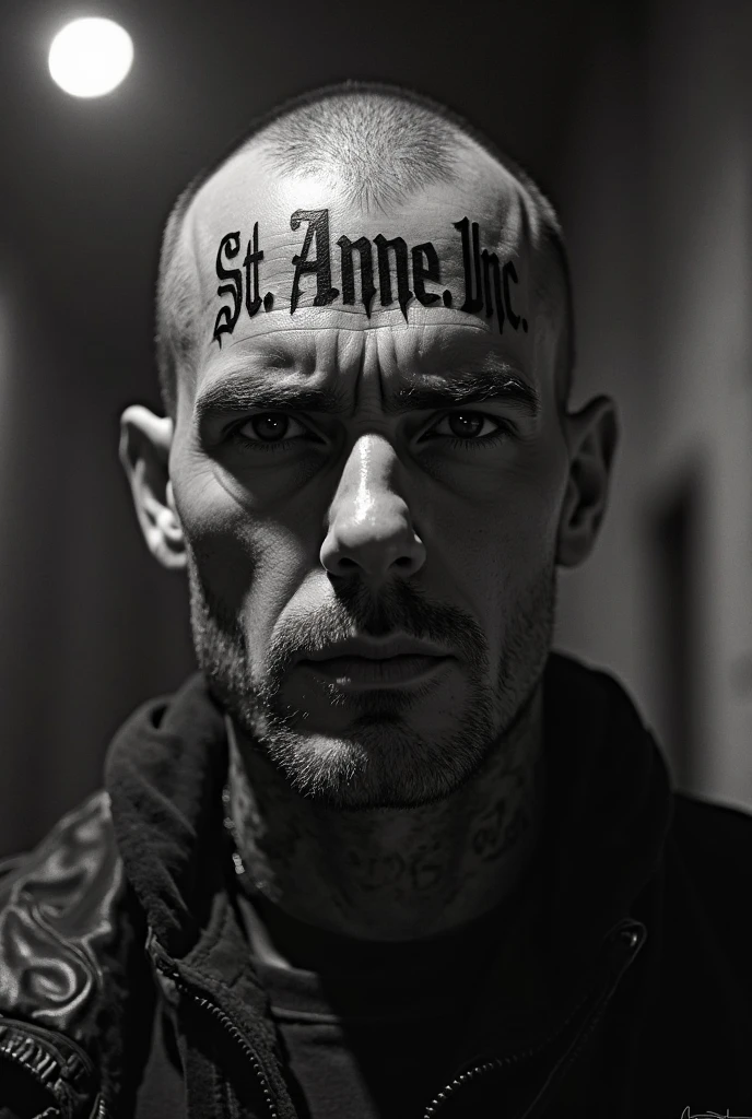 masterpiece, best quality, 1boy, 30 year old, chav, rough, (bruised face), dirty, Mancunian, mean, bully, druggie, skinhead, (park background), realistic, dramatic lighting, atmospheric, intricate detail
