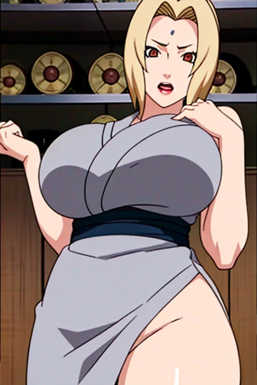 bride senjo_tsunade in an extremely tight wedding dress, with her extremely_gigantic _huge_breasts naked in church, best quality, hentai pose, detailed face,detailed breasts, detailed eyes, highres