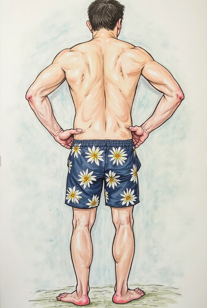 (((best quality, artwork))), Sculpture Design of Masculine Asian Men Male, Masculine Men, dark ash brown cool tone, nude, mesh micro thong bikini, ash grey dark hair, buzz cut hairstyle, pink skin color undertone skin, he showing off his body, full body portrait from head to feet show off, full body portait head to feet, comic artstyle 2D.