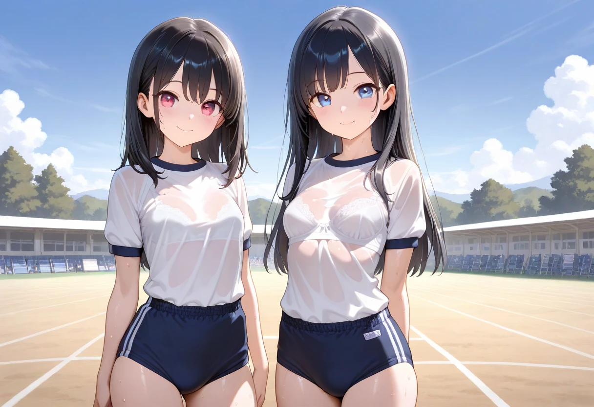 highest quality、High resolution、Detailed Background、(Beautiful face in every detail:1.4)、Anatomically correct、(Detailed facial expressions)、(Detailed eyes:1.2)、Teenage beauty、(Highly detailed face:1.4)、(Huge breasts:1.3)、Black Hair、Brown Hair、Bobcut、ponytail、attractive thick thighs、Accentuate your underboob、Healthy Beauty、Embarrassed look、Show your side、
(Three beautiful girls in gym clothes are looking at me coldly in the schoolyard.:1.5)、
(Crouching down, from a true-below angle:1.5)、Ultra-close-up of the real thing、
(close-up underwear From below), From below, (Underboob:1.3)