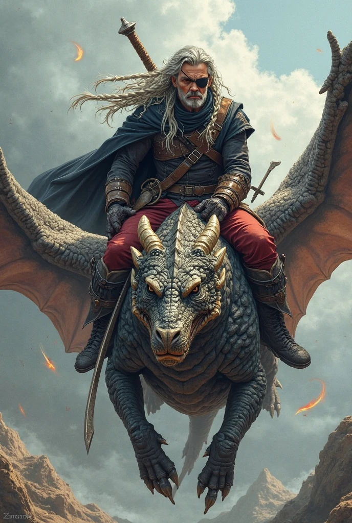 Man with long platinum blonde hair, strong bodie. Long hair with a bronze dragon beside it
Next to a red castle