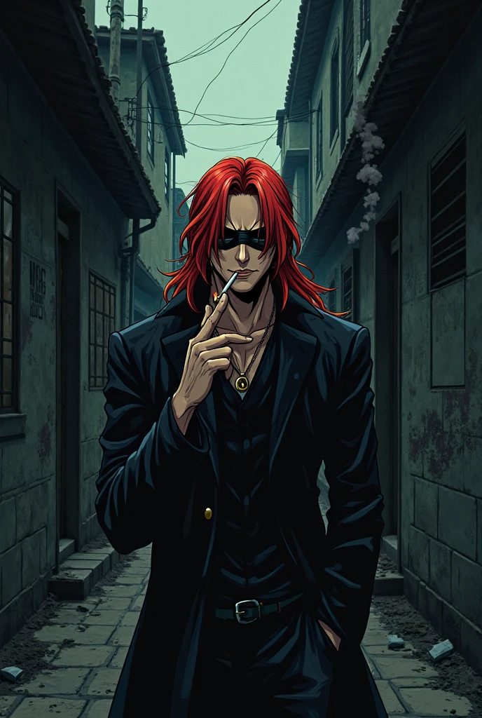 A picture of a man with a cigar in his mouth, Handsome men from Demon Slayer, Portrait of Shanks le Roux, Jan J, Male art, Very detailed fan art, Gendo Ikari smoking a joint, Anime Handsome Man, Gweiz-style artwork, Kentaro Miura art, A mix of Johan Liebert and Alucard