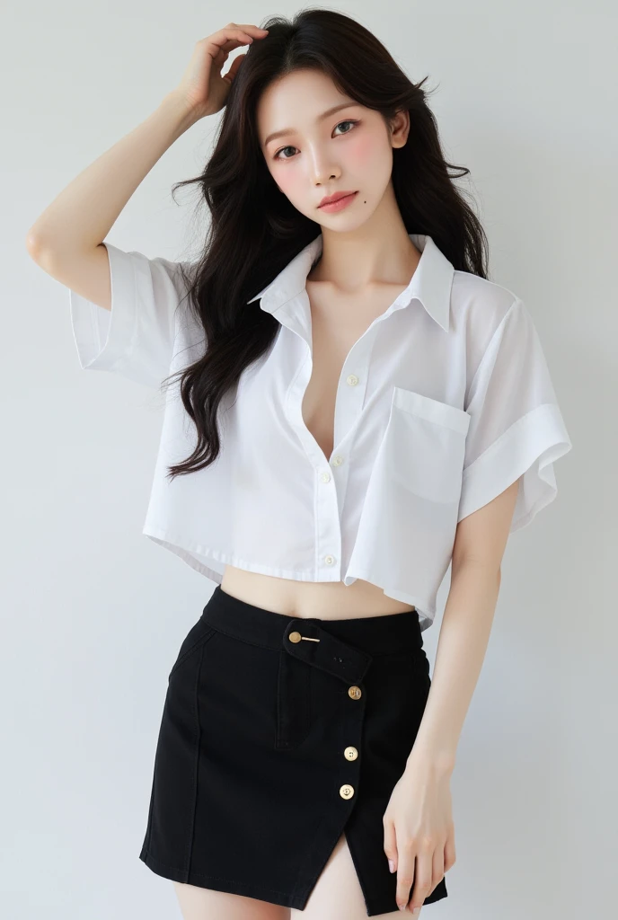 ((Extremely precise and accurate anatomy)), (((Low angle shooting、Looking into the camera:1.22,Leaning forward、Open shirt、No underwear)))、(((8K、Highest quality、masterpiece、Ultra-high resolution)))、(Realistic:1.4)、RAW Photos、(Real skin texture:1.3)、(Film Grain:1.1)、((Are standing、Skirt flutters in strong winds、Under the skirt、Do not bend your legs、don&#39;t bend your knees、Spread your thighs、Beachside、))、One Girl、Beautiful and detailed eyes and face、masterpiece、Highest quality、close、thin、Japanese Uniform、dynamic、barefoot、Various poses、