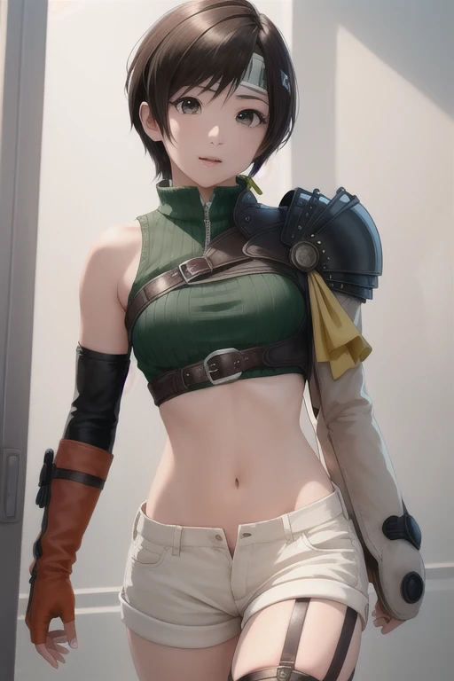A happy young woman with an undercut in a fantasy setting. An adventurer and a ranger. Very androgynous looking. In a good mood. Sympathic. Tomboyish. Androgynous. Slim body. Very . Very small breasts. Wide hips. Thick legs. Face: Extremly pale skin with liverspots and freckles. Soft narrow face with a round chin. Soft small jaw. Big forehead. Very thin barely visible eyebrows. Upturned big dark-brown eyes. Dark-brown eyecolour. Very long and wide nose. Big curved lips. Very short dark-brown hair. A boyish short haircut. Undercut. Sides shaved. A tight black fantasy outfit of a lonley adventurer and ranger. Background: green meadow and a blue sky. 