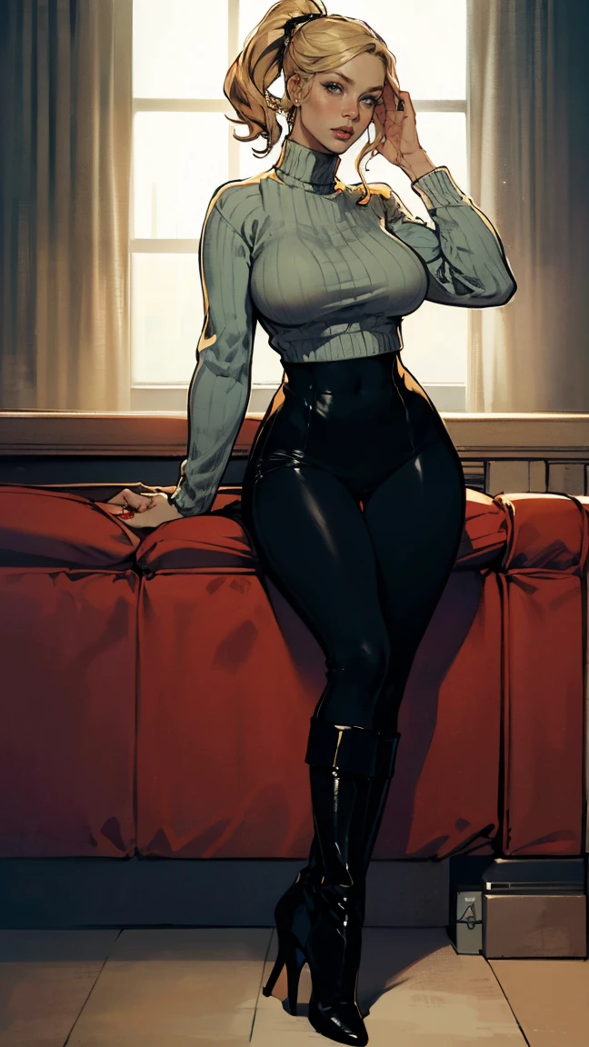 1girl, (solo:1.2), curvy, (masterpiece:1.2), (best quality:1.2), (perfect anatomy:1.4), (perfect female anatomy:1.2), (confident:1.2),
xxnikichenxx, pinup, shiny skin, (large breasts:1.2), power \(csm\), sharp teeth, symbol-shaped pupils, cross-shaped pupils, blonde hair, yellow eyes, blue jacket, collared shirt, black necktie, black pants, (living room scenery:1.4), inside, (comfy sofa:1.3)