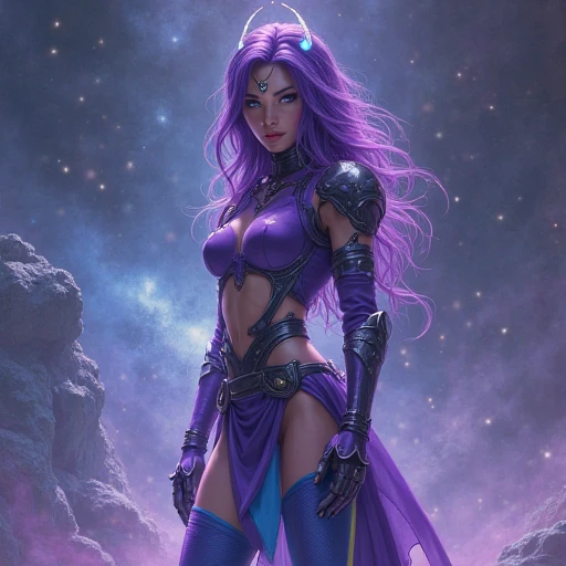 women with rainbow colored hair and detailed teal dress armor, standing, rainbow colored cosmic nebula background, stars, galaxies, intricate details, perfect face nsfw