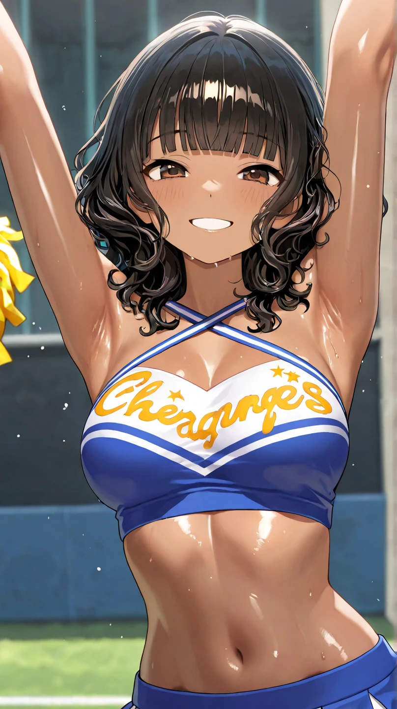 1girl, cute, cheerleader, sweaty, (cutout clothes)