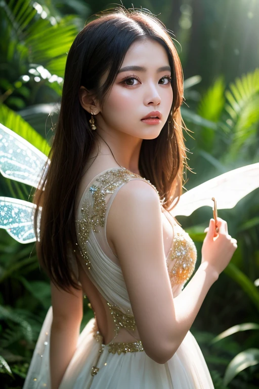 Model: Anime, Prompt: extremely detailed, Depth of field, dreamlike, The best quality, infinite details, realistic photos, the highest quality, high resolution, cinematic light, Tindall effect, (beauty), fairy ears, transparent wings, silk skirts, clear and delicate facial features, perfect facial proportion, white skin, delicate and supple hair, exquisite eyes, red lips, expressive expression, dreamlike delicate hair, avant-garde mobile earrings