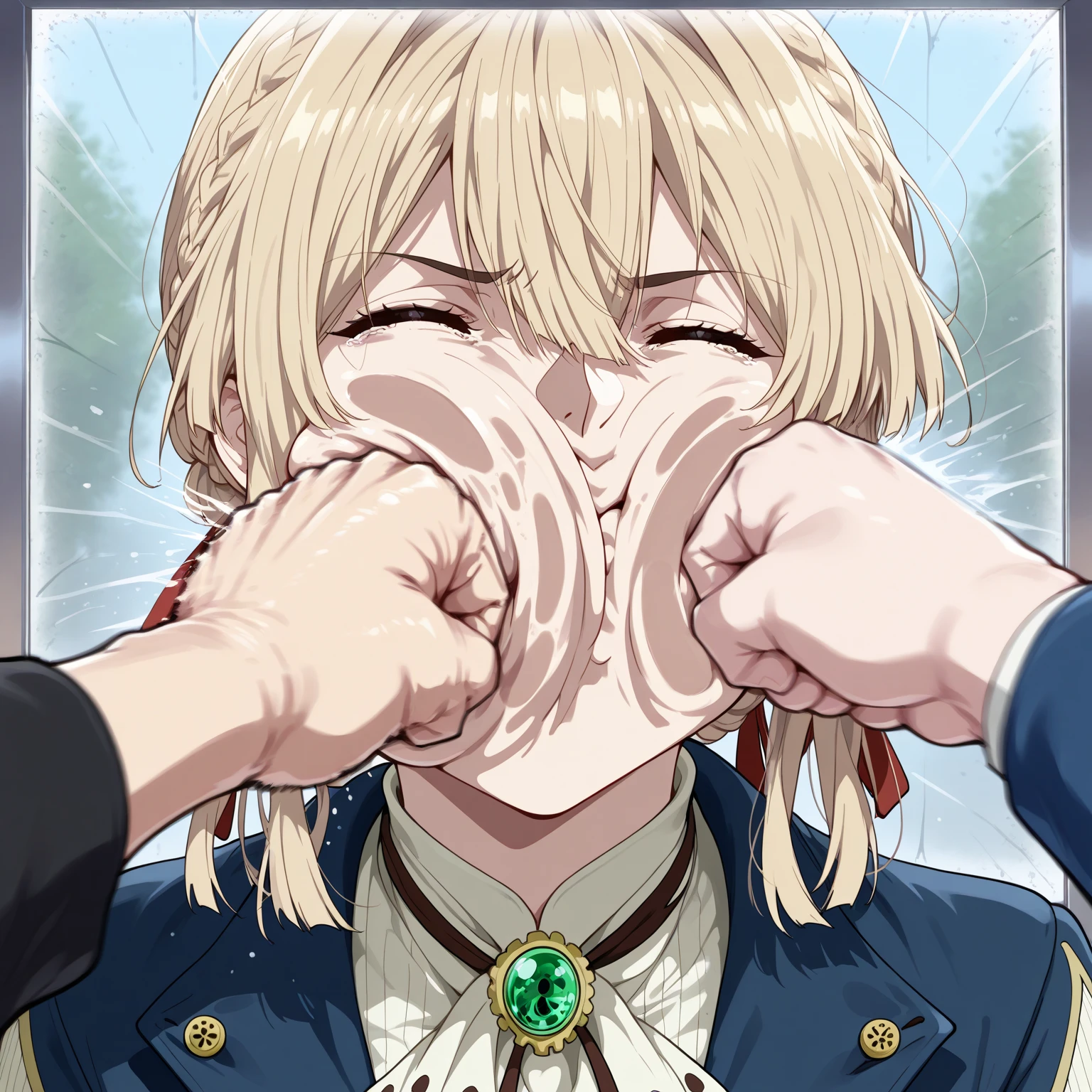 score_9, score_8_up, score_7_up, source_anime, best quality, masterpiece, official art, absurdres, highres, ultra-detailed,waifu2x,Collection: Slice of Life,break,1girl, YoungLink,13-year-old, small breasts, blonde hair, green tunic, pointy ears, hat, solo, blue eyes,green_headwear belt, (nipple:0.6), sweat, saliva, (yawn:0.5),blush, penis, twitching penis, oral sex, felatio, cum, motion lines,projectile cum, facial, bukkake, hot breath, sound effects, meadow, outdoors, wind,break,(clear line illustration:1.2), super detailed skin,very high resolution, very aesthetic, Best sexual lighting powered by famous artist, 8k,cute picture,beauty illustration,photoshop_(medium),,(Detailed Lighting),best anime 8k konachan wallpaper, pixiv contest winner,
