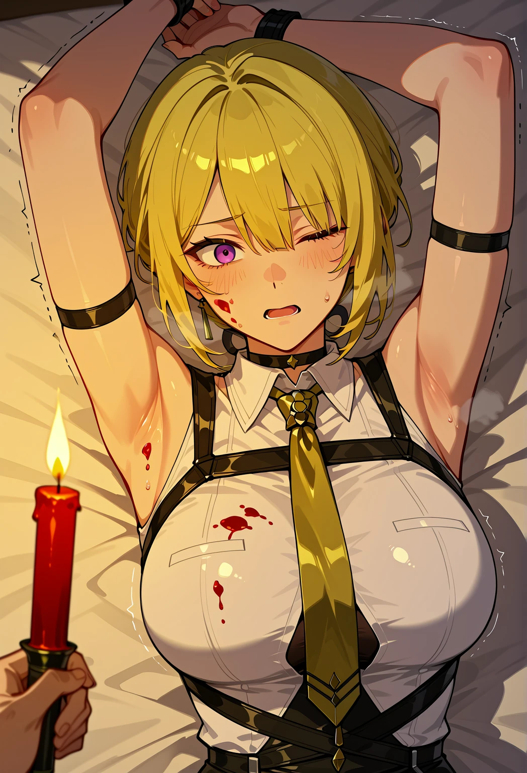score_9, score_8_up, score_7_up, source_anime, BREAK by ikuchan kaoru, iku, clean color, flat color, 1girl, anime screencap, screencap, seras, hellsing, blonde hair, blue eyes, pov, front view, penis in pussy, vaginal penetration, lying down, on back, huge penis, gigantic penis, size difference, 1boy, painful sex, dark skinned male, chain collar, slave, on bed, indoors, nude, stomach, stomach focus, lying down on back, large breasts, clenching teeth, ((orgasm)), ahegao