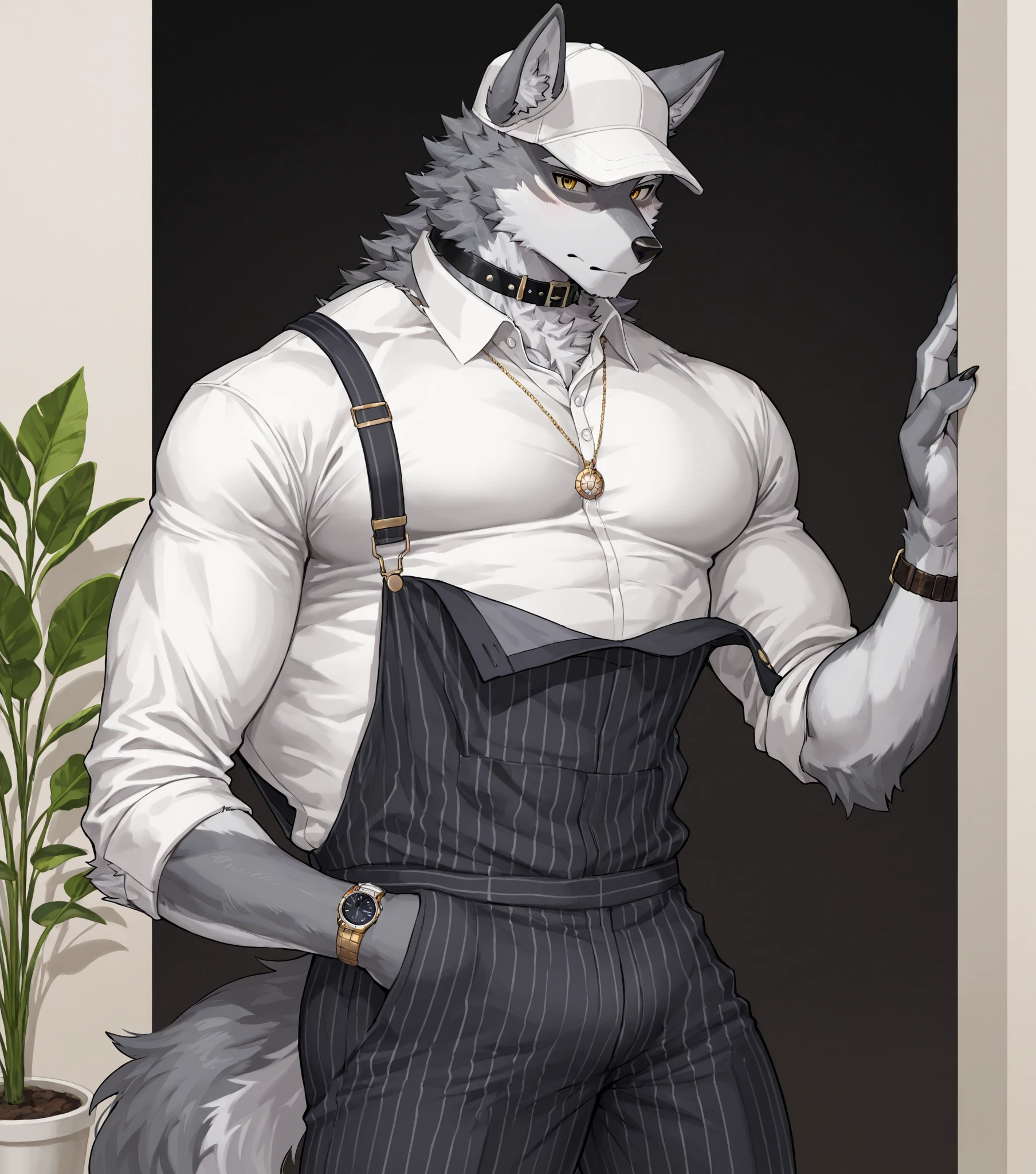 Solo, score_9,score_8_up,score_7_up, an Anthro furry male wolf, Tall and slender, skinny, brown shaggy hair, brown eyes, one eye closed. One black eye, black thick rim glasses, cracked broken glasses, wearing white button up shirt, black tie, black slacks, ripped shirt, untied messy tie, simple white background, clenched teeth, frowning, lookin like he’s in pain, holding some cash dollars, limping, walking, beaten and bruised