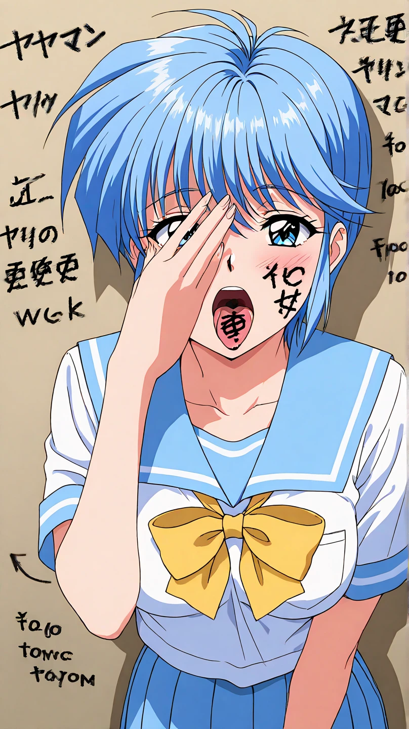 (top-quality:1.3), (masterpiece:1.4),(Anatomically correct), (Full limbs),(complete fingers),(Precise fingertips), (Fine details),(8K),Photorealista,Sailor Moon!!!!!!!!, Sailor Moon Style,by Sailor Moon, Sailor Senshi Uniform,(Sailor Mercury:1.25),aqua eyes, Dark green hair, (frown,shame, embarrassed,furrowed brow,closed eyes tightly,Crying,Opened mouth,Screaming,full-face blush,:1.3) ,