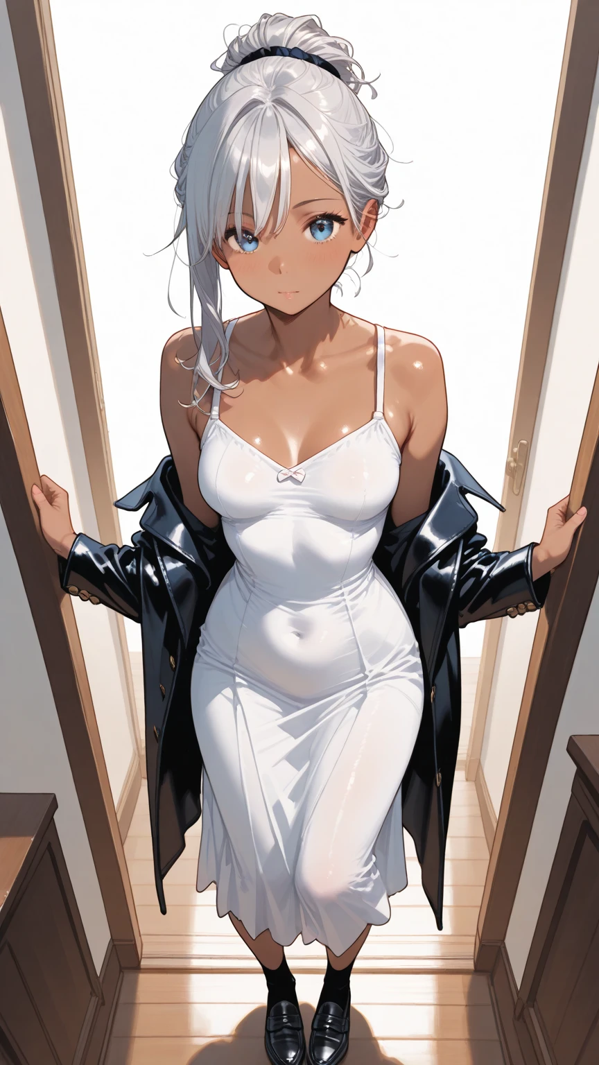 Sheer clothes, white hair