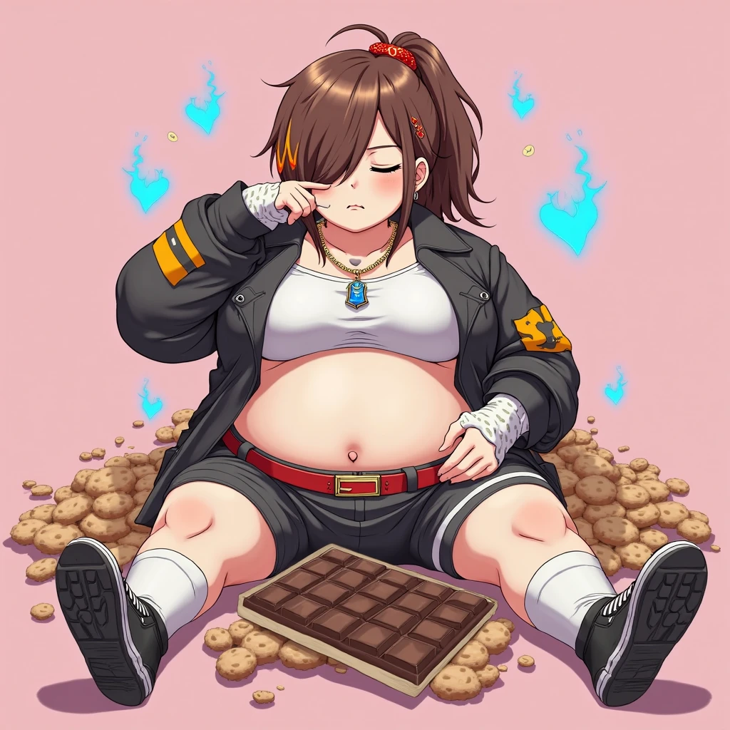 fat, rise kujikawa, fat belly., obese, holding  icecream, sitting on couch