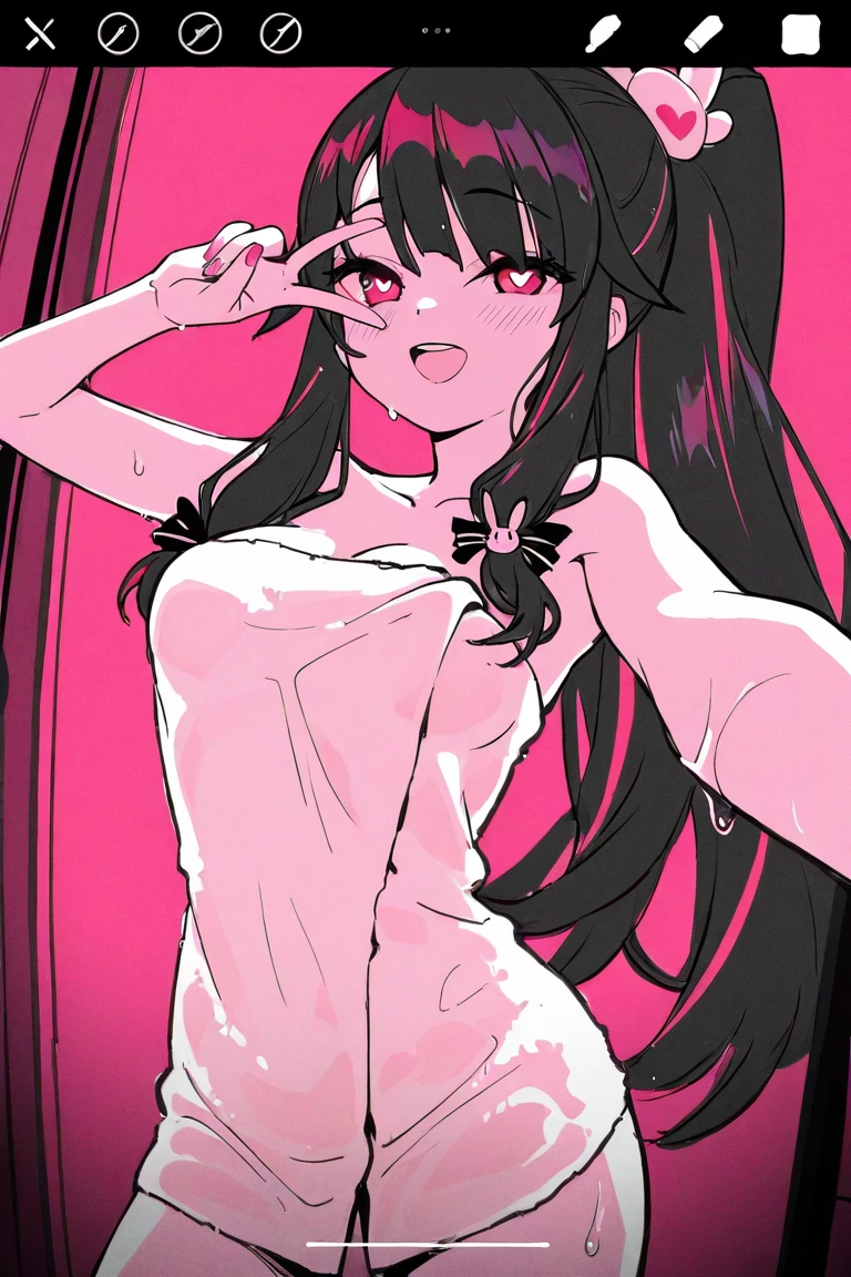 masterpiece, best quality,1girl, ((young girl)), shiny skin, (thin waist), ((curvy)), ((wide hips)), ((small size)), hot, soft natural lighting, reflections, bright illuminations, full body, ((star pasties)), naked whit pasties, navel, big long black hair, tomoko, sexy, slim figure, Detailed green eyes, Detailed face, Detailed eyes, tomoko kuroki, watamote