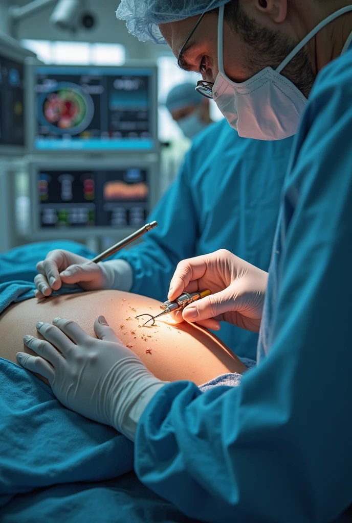 Sports medicine physician using a large-gauge needle for joint fluid aspiration