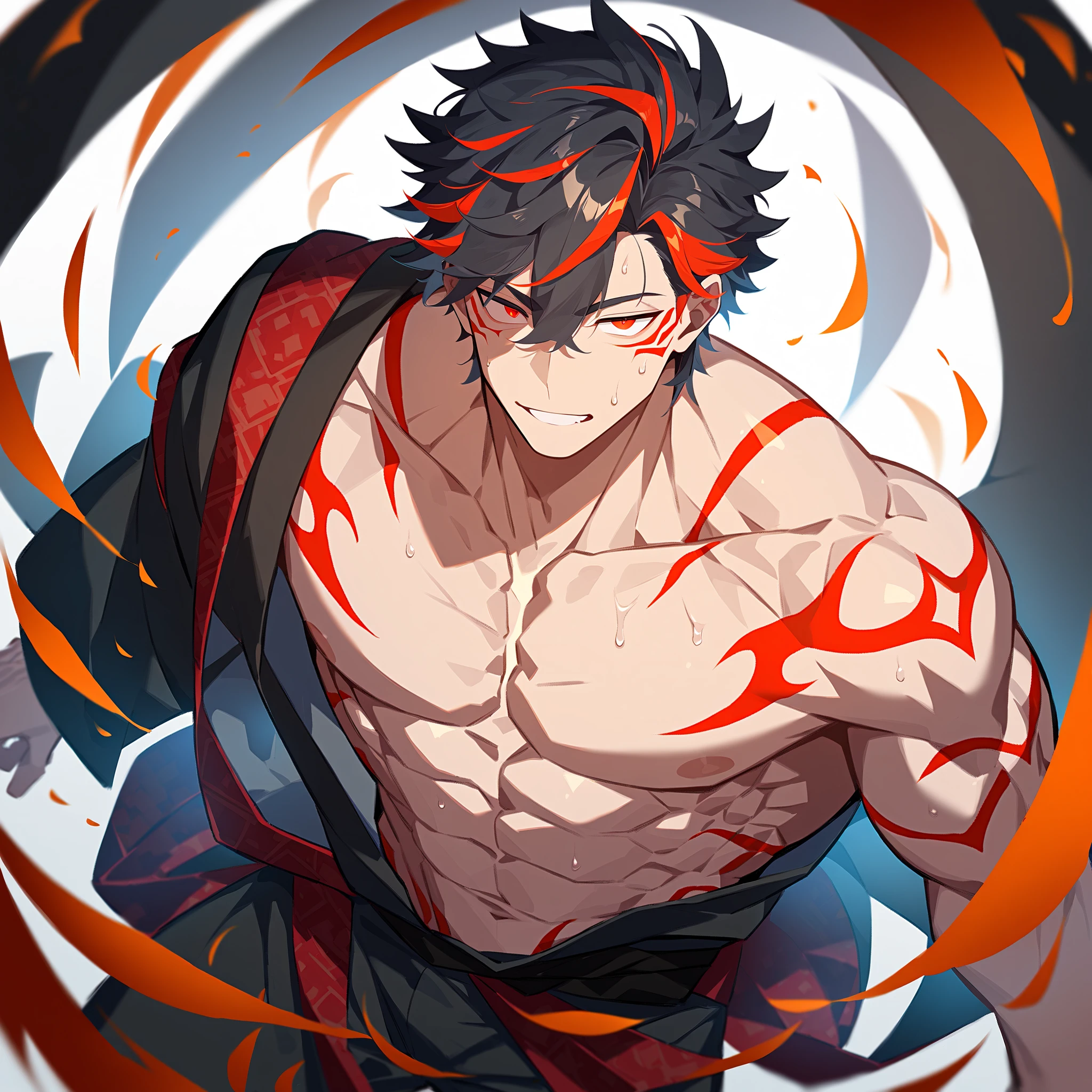 (masterpiece:1.3),(best quality:1.4),(Very detailedな:1.5),high resolution,Very detailed,8K,(1 male,Sukuna two sides,Jujutsu Sea Battle,Pink Hair),
muscle，Tattoo，Handsome white-haired guy，((Topless))，Ultra-short hair，smoke、Red Eyes、（The background is an image of a fiery hell）
