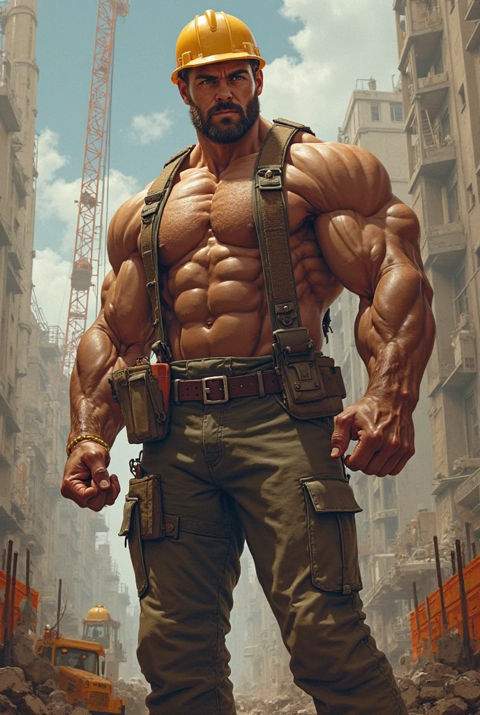 Muscle growth, flex, sweat, veins, blond, Western, short hair, hairy body